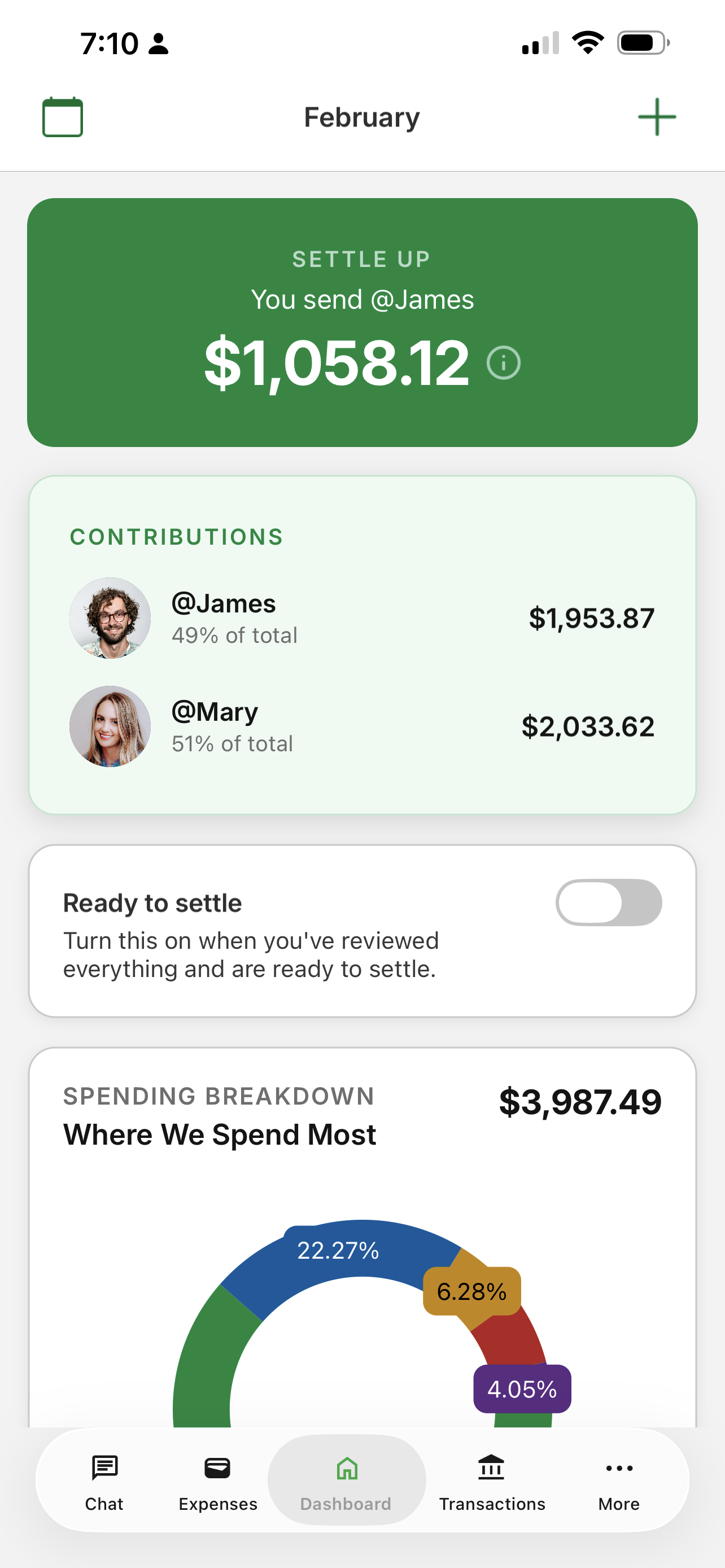 app screenshot of dashboard